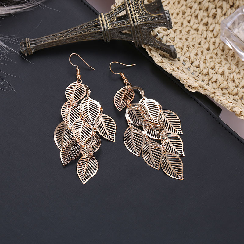 Fashion Ol Simple Gold And Silver Multi-layer Hollow Leaf Earrings display picture 4