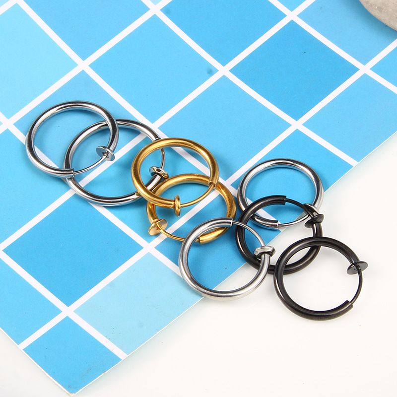 Titanium steel earrings are not easy to match with jewelry. Round wire earrings without pierced ears. Stainless steel earrings spring clips_ipsvogv.com