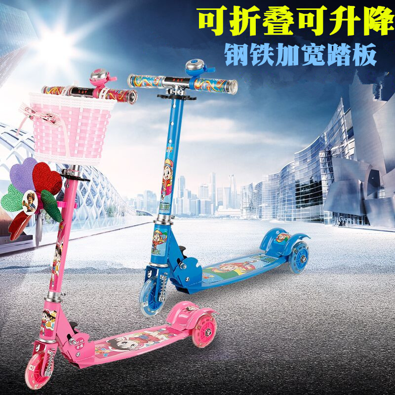 Manufactor children Scooter Three Scooter shock absorption Foldable Flash round Widen floor