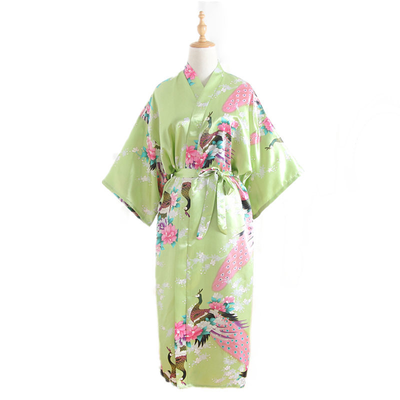 Comercio exterior transfronterizo de pavo real largo tamaño libre camisón seda artificial verano solo kimono japonés bata abierta