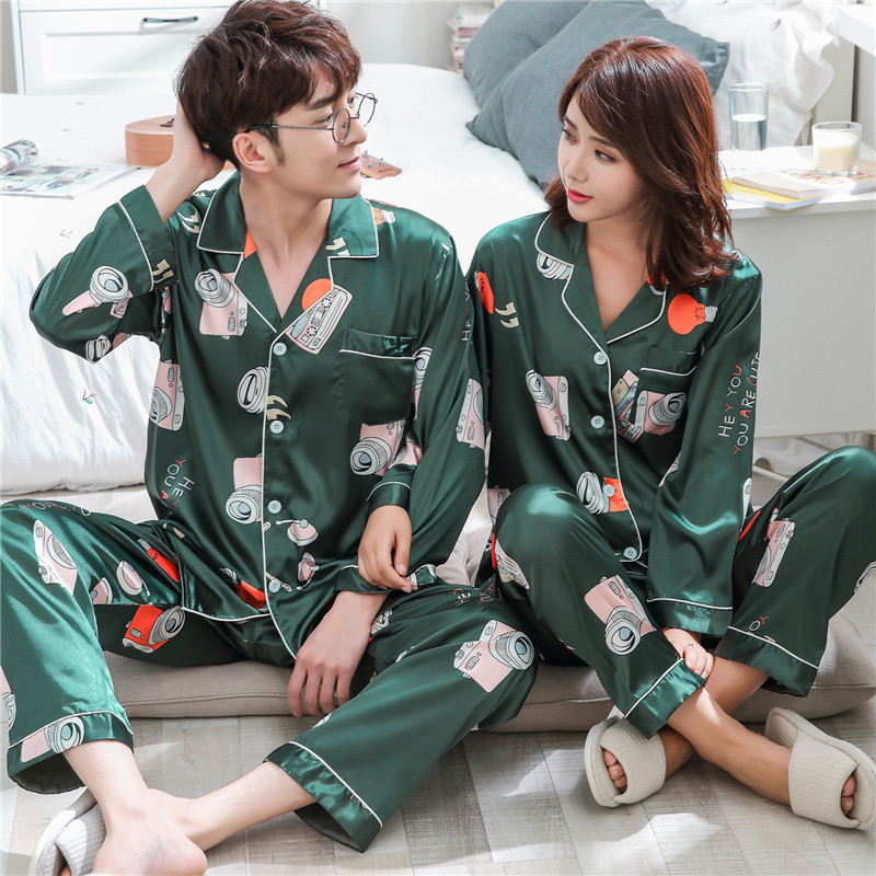 summer lovers silk Borneol pajamas printing camera Long sleeve Short sleeved leisure time Korean Edition Easy Youth Home Furnishing pajamas