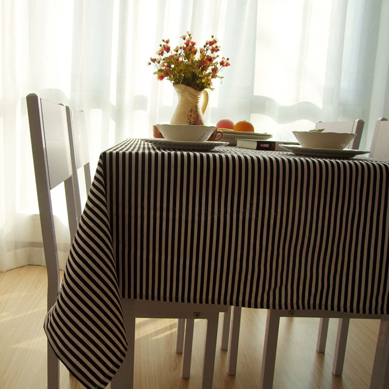 Black -and -white fine stripe canvas dining table cloth modern minimalist restaurant table cloth bar coffee table fabric cover towel wholesale