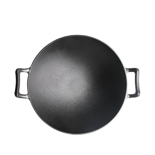 Casting Iron Wok with Double Ears, Round Bottom Large Wok 36cm, Coating-Free Traditional Cast Iron Pan, Thickened, Customizable, One-off Shipping