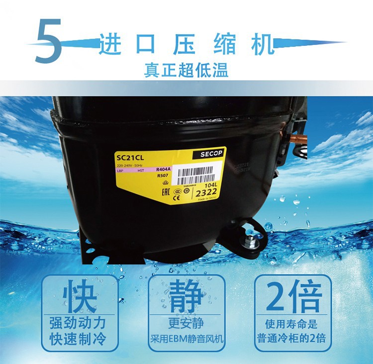 和利 220升冰柜卧式-40冷柜商用超低温冰箱-60金枪鱼超低温保存柜