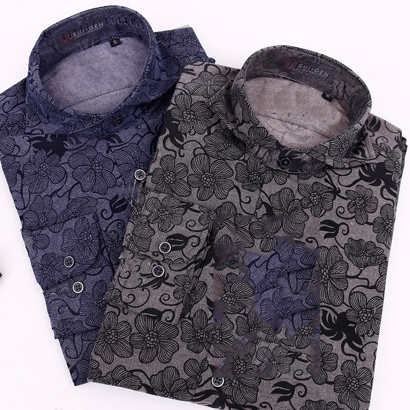 【水萍】涤棉仿牛仔印花布 男女装衬衣裙子童装外套面料 厂家供应