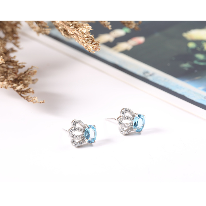 厂家定制 新款925纯银耳钉女 托帕石贝壳耳钉 防过敏耳饰一件代发