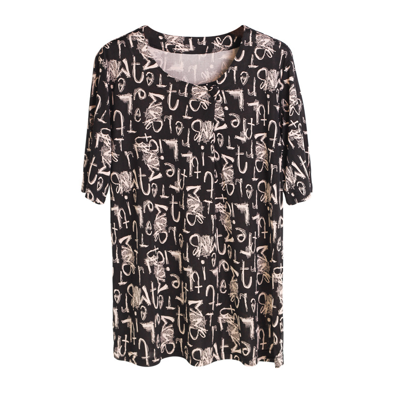 Silk T Shirt for Women Printed Round Neck Short Sleeve Loose Fit Plus Size Summer Top for Moms Wholesale