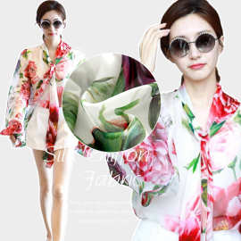 2018新款 芍药花大牡丹 8姆米真丝雪纺宽幅面料 数码印花厂家直销