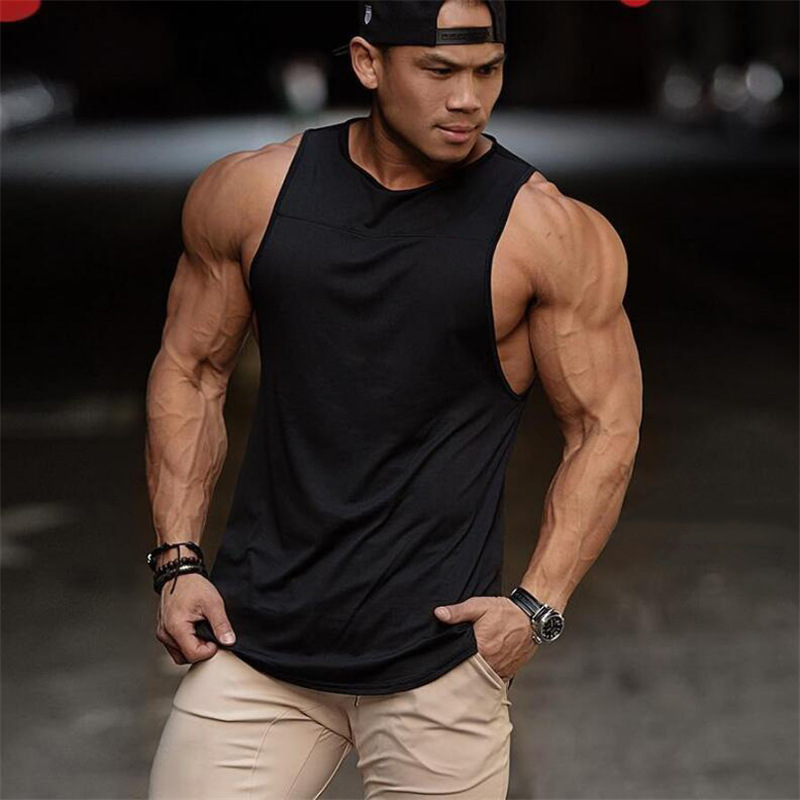 Comercio exterior nuevo en blanco hombres culturismo fitness deportes chaleco liso camiseta sin mangas color sólido costura suelta más tamaño