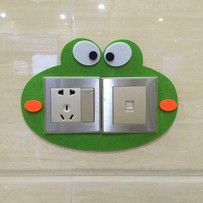 新品裝飾卡通毛氈雙開開關貼 雙排開關套創意家居牆貼不傷牆免粘