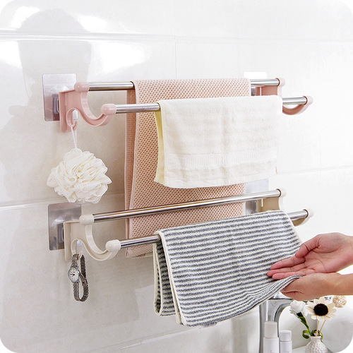 No punching stainless steel double pole towel rack hotel towel rack bathroom bathroom pendant manufacturer direct sale