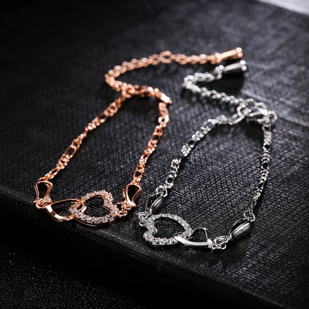 Brand copper bracelet heart shaped with zircon