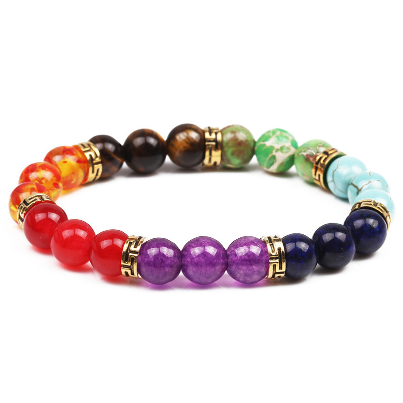 Natural Stone Colorful Chakra Energy Yoga Bracelet 8mm Bracelet Bracelet display picture 1