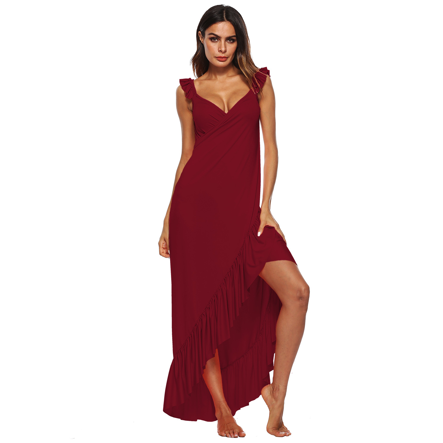 Ruffle Beach Dress Outdoor Sun Protection Floor Length Versatile Style Wholesale Available bulk order
