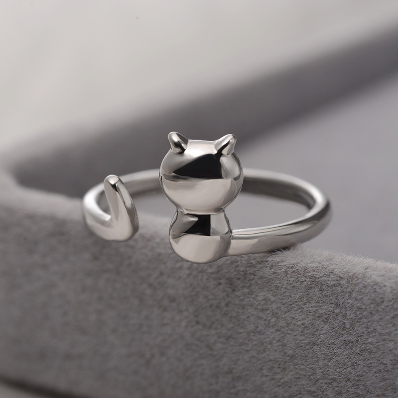 Fashion Cute Girl Opening Adjustable Glossy Lucky Cat Copper Ring display picture 3