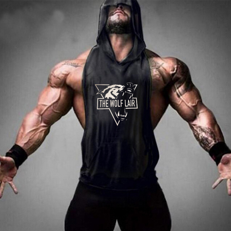 Amazon Sports & Leisure Printed Wolf Head Sports Hooded Gym Vest Cotton