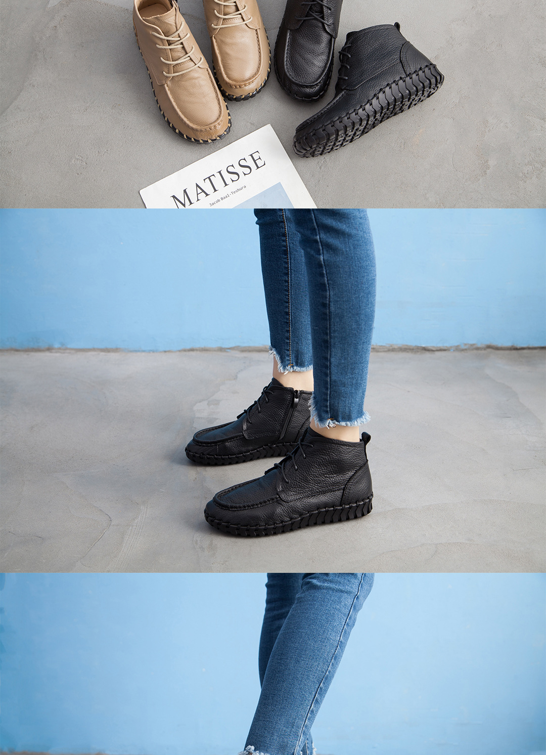 ShoeVault Xinrui 2023 Autumn Winter New Retro Short Soft Sole Comfortable Genuine Leather Flat Casual Single Boots Cotton Shoes_voghion.com