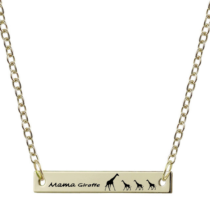 个性化刻字长颈鹿吊坠项链不锈钢镀金切割来图定制标签欧美 饰品