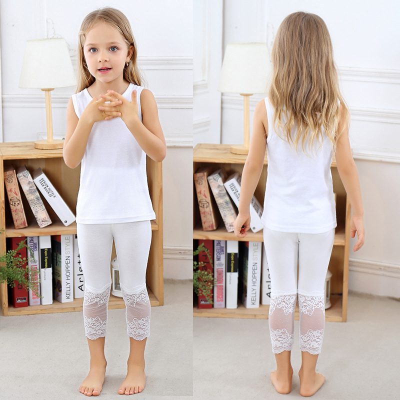 Summer boy pants Girls Leggings pinkycolor modal children Cropped Trousers Lace Mosaic Cropped Trousers