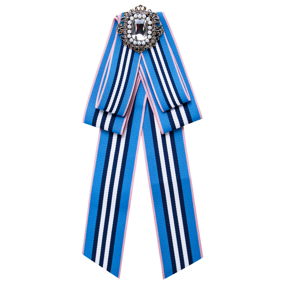 Fashion Alloy Diamond brooch Bows (Blue and white)NHJE1109-Blue and white