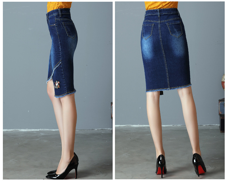 Embroidered Mid-length Denim Skirt  NSDT39451