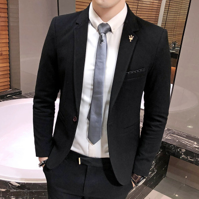 春裝新款休閑西服男韓版修身時尚英倫青年小西裝男裝外套純棉衣服