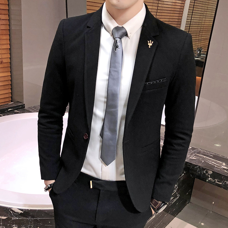 春裝新款休閑西服男韓版修身時尚英倫青年小西裝男裝外套純棉衣服