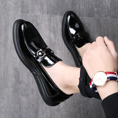 Korean Style Fashion Pointed Toe Leather Casual Men's Slip-on Shoes, British Style Polished Business Shoes Model 9201-X