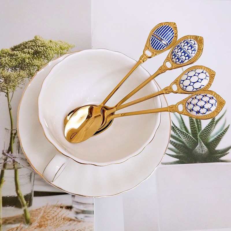Refinement originality Dessert coffee Stainless steel spoon European style Korean golden Spoon ins Net Red Same item customized
