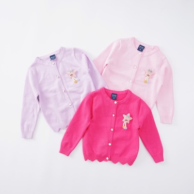 18秋冬新款女童寶寶純色糖果色胸前星星裝飾開衫純棉線保暖空調衫