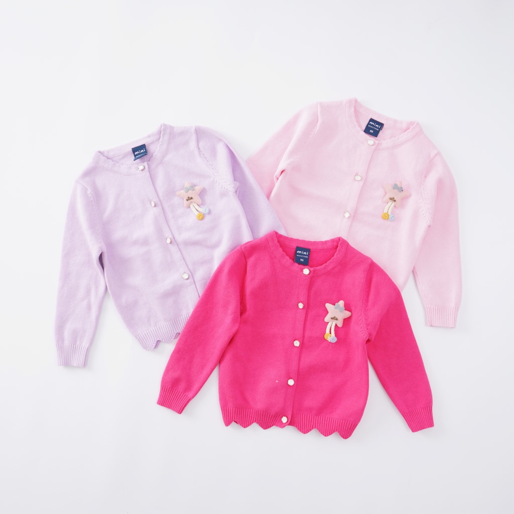 18秋冬新款女童寶寶純色糖果色胸前星星裝飾開衫純棉線保暖空調衫