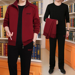 春秋三件套中老年運動男爸爸跑步休閒套裝中年男士大碼晨練運動服