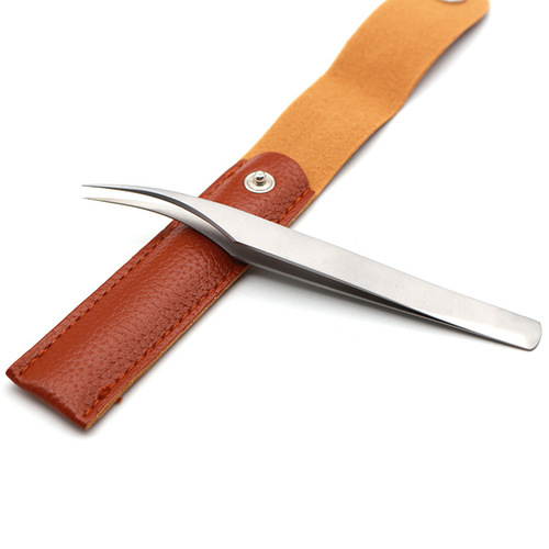 Stainless steel tweezers, special blooming high-closure gold feather clip for eyelashes, anti-static tweezers, single leather case