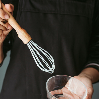 household Wooden handle Whisk Agitator Egg pumping Moon light gray trumpet Japanese kitchen baking Children