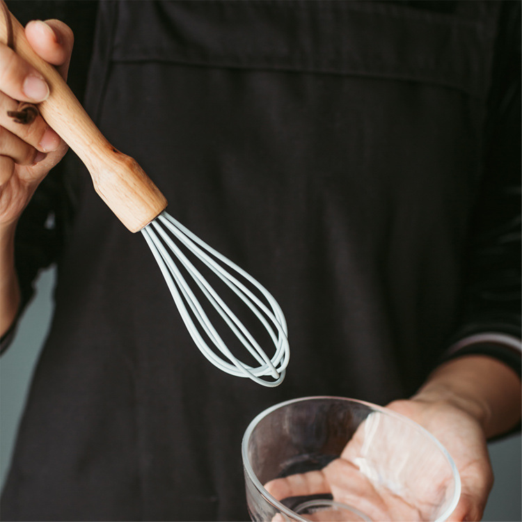 household Wooden handle Whisk Agitator Egg pumping Moon light gray trumpet Japanese kitchen baking Children