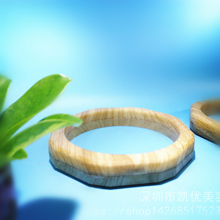 黄条木纹128mm圆八角标本展示盒圆形手镯玉镯珍珠镯口红盒复古盒