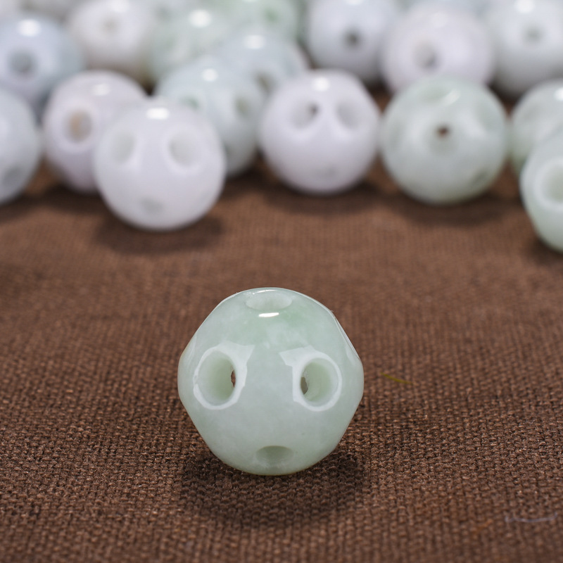 天然翡翠A货散珠DIY手工配件项链手链镂空路路通转运珠玉珠子批发|ms