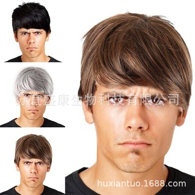 外贸假发男士短发欧美男发帅气蓬松逼真短直发奶奶灰色短假发头套|ru