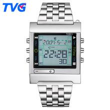 正品TVG2011多功能智能遙控電視調頻手表方形LED電子手表運動腕表
