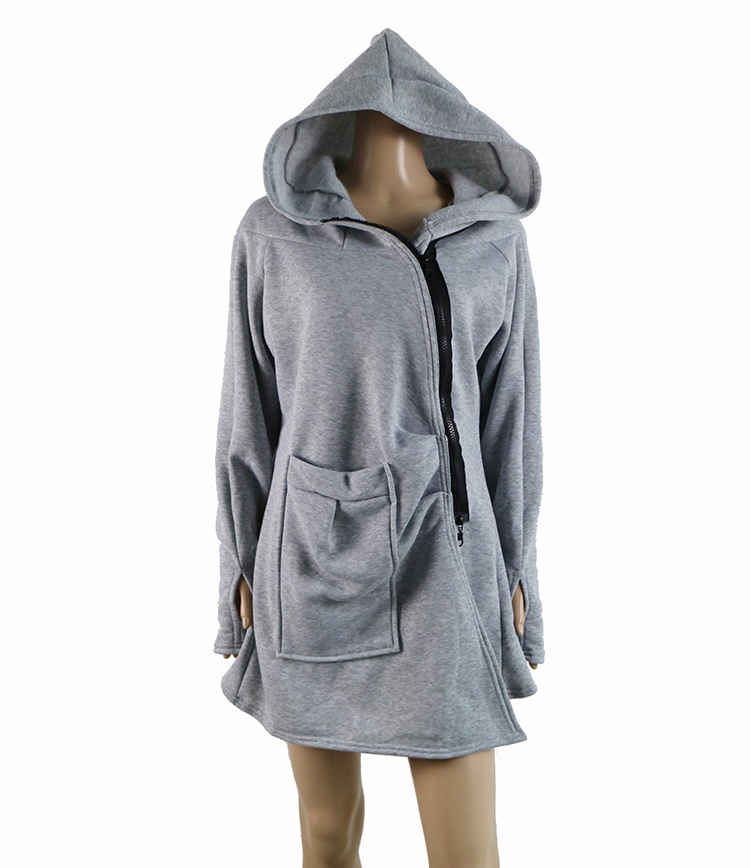 Mid Length Irregular Hooded Zipper Sweatshirt Coat Fleece Lined Multiple Colors Casual Style Wholesale Available