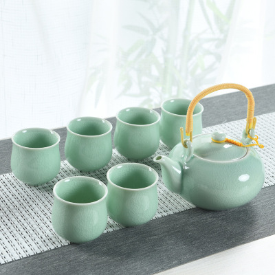厂家直销7头提梁壶陶瓷茶具套装特价哥窑大壶大杯功夫茶具礼品|ms
