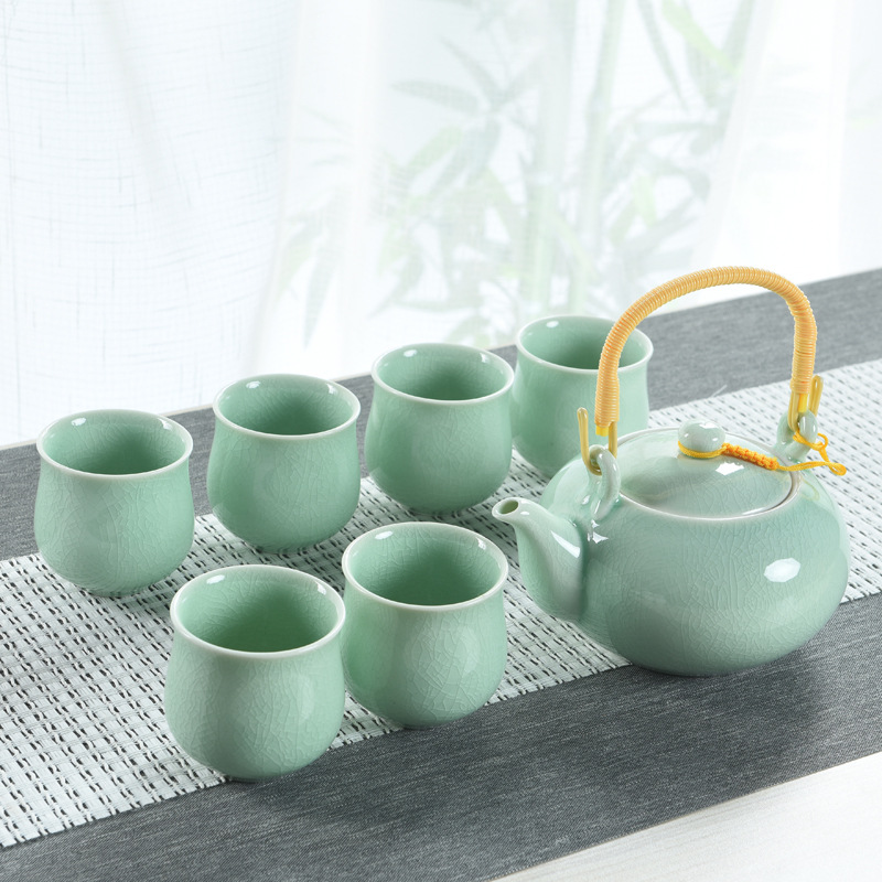 厂家直销7头提梁壶陶瓷茶具套装特价哥窑大壶大杯功夫茶具礼品|ms