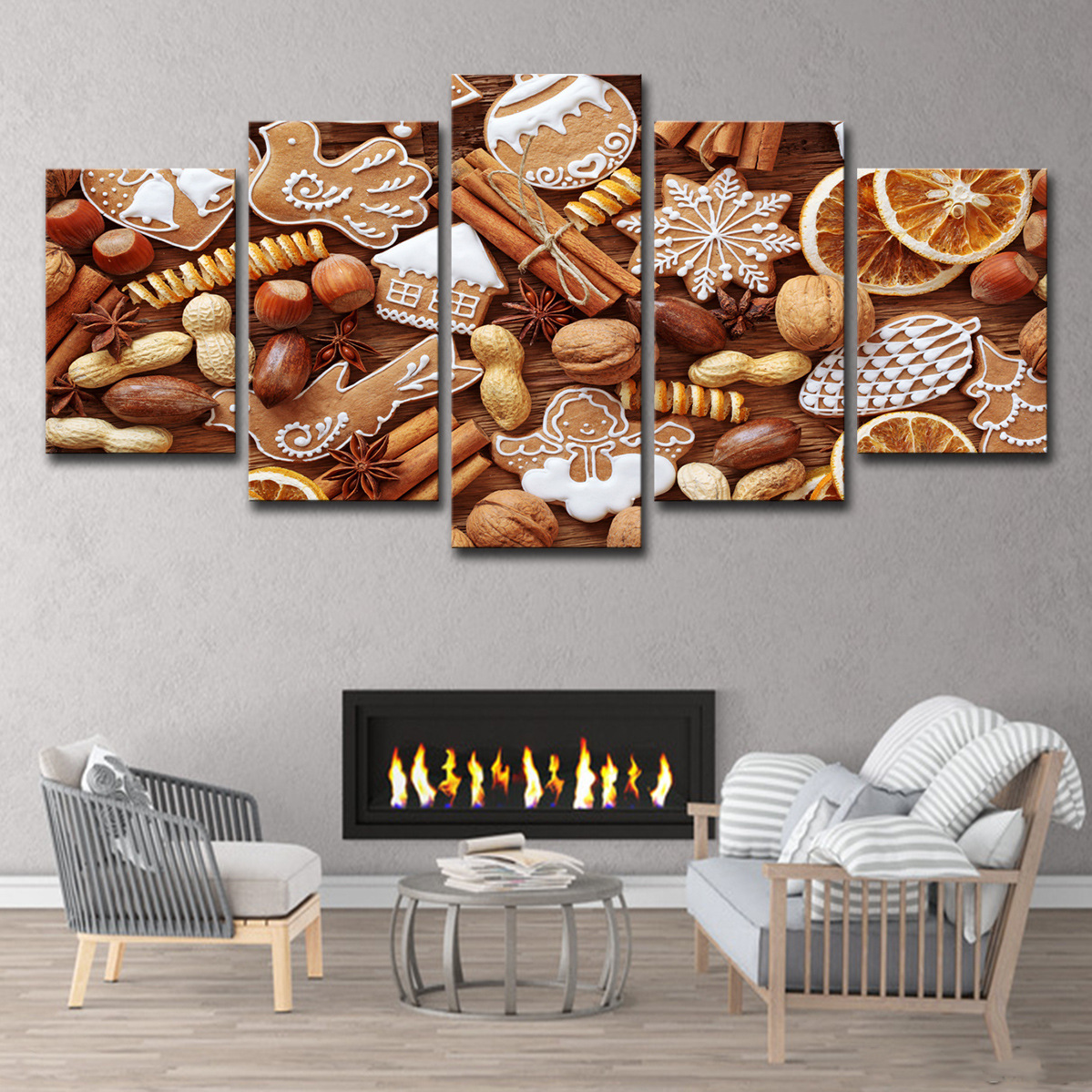 跨境ebay 跨境5块帆布艺术圣诞巧克力饼干墙图片客厅现代装饰
