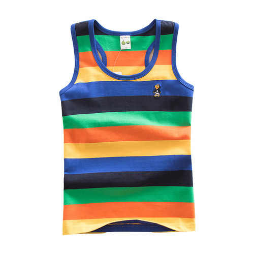 Bala 1-15 Year Old Kids' Summer Wear: Boys' Vest, 95% Cotton, Available in Small, Medium, and Large Sizes—Cross-Border Design with Striped, Stretchy Lycra Cotton