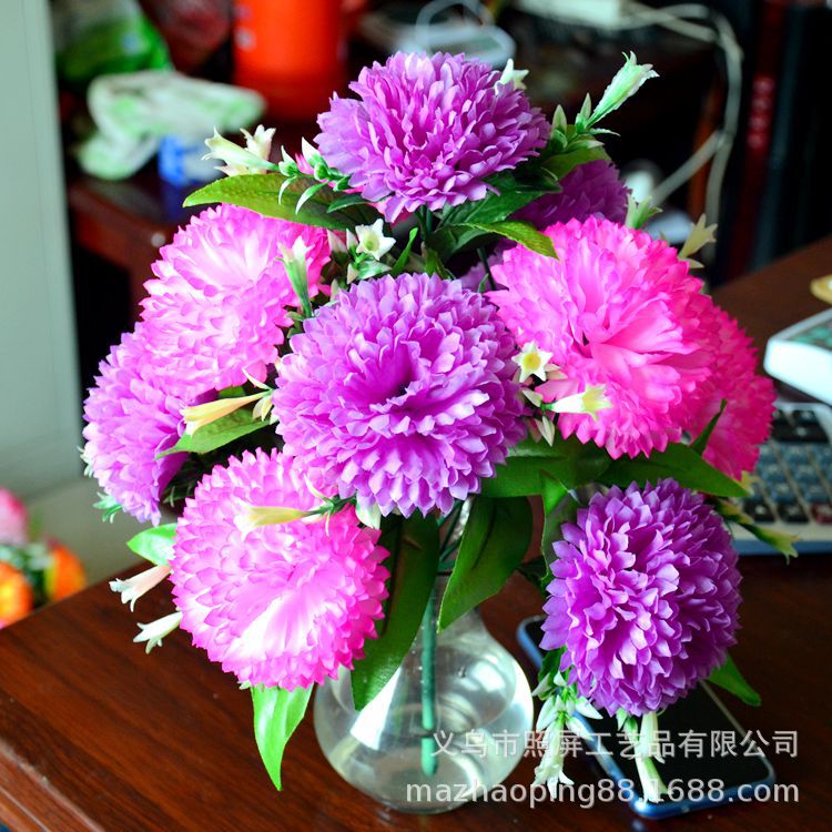 义乌照屏厂家批发百搭仿真花 绢花花束 12头康乃馨把花