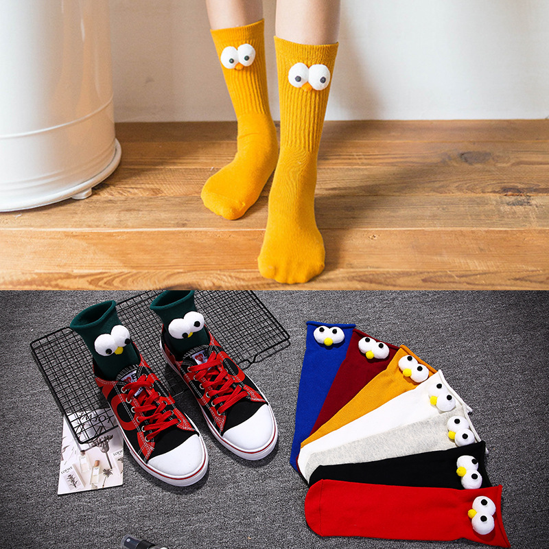 1923 early spring sesame street with tube socks Korean big eyes socks academic wind pile socks cotton socks wholesale