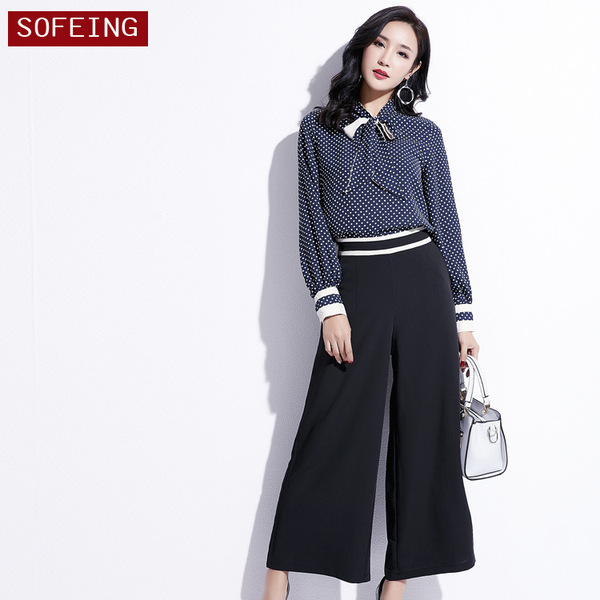 New Chiffon Two-piece Point Long Sleeve Blouse Fashion Suit 