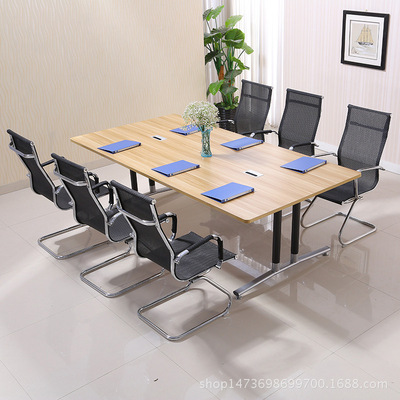 批发钢木会议桌简易职员办公电脑桌员工培训洽淡阅览桌简约长条桌|ru