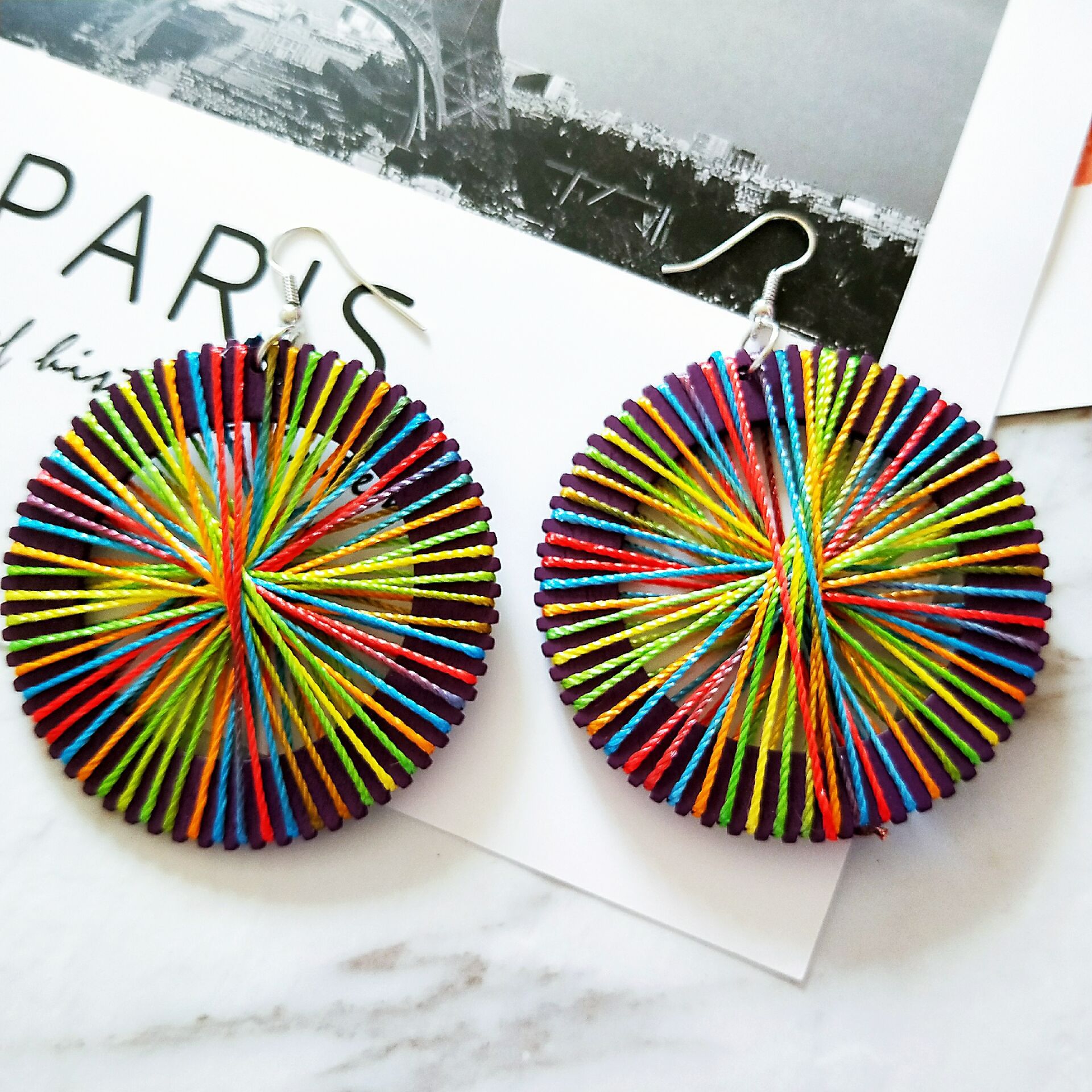 Korean Covered Wire Round Wooden Earrings display picture 3