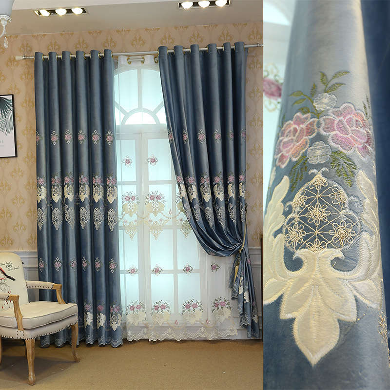 Broken flowers curtain cloth Countryside Like a breath of fresh air bedroom a living room Flannel Embroidery Curtains Netherlands Embroidery curtain